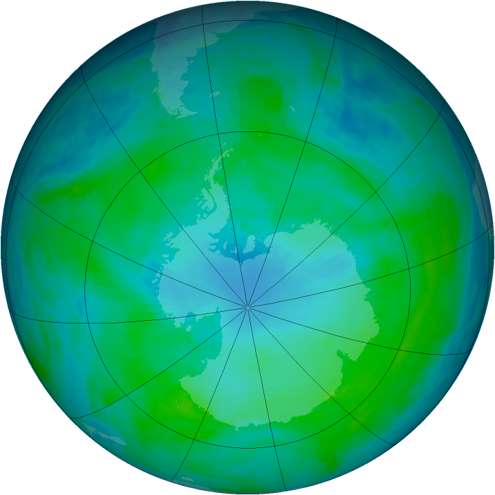 Antarctic ozone map for 23 January 1991